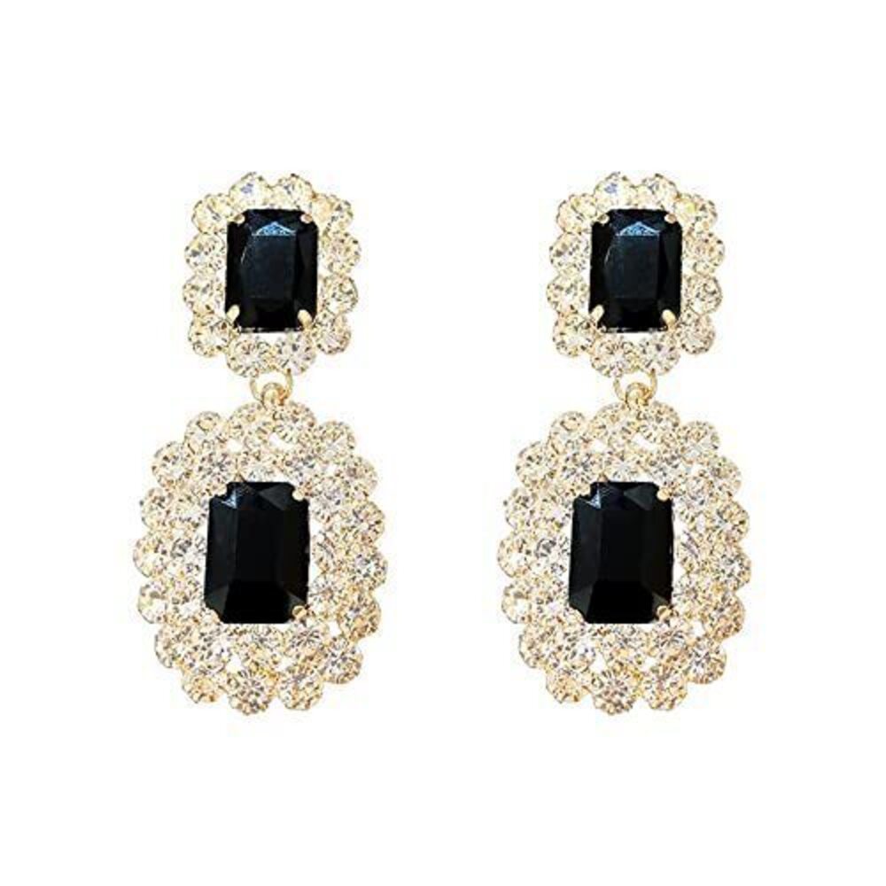 7913 Asphire Vintage Geometric Rhinestone Drop Dangle Earrings Black